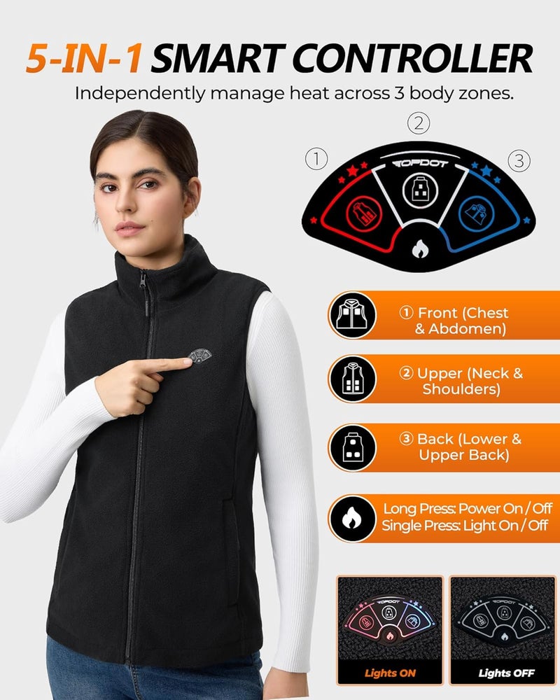 Topdot Store Fleece Women's Heated Vest with Battery Pack 16000mAh 7.4V, Heated Vest for Women with10-Heated Zones for Outdoor Work - Image 4